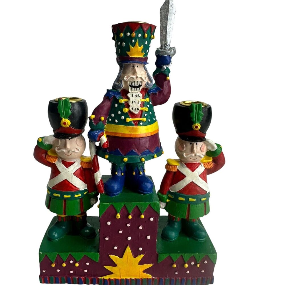 russ sugarplum fantasies nutcracker 3 candlestick holder Christmas Holiday Decor